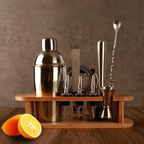 Bartender Kit 10-Piece Bar Tool Set with Wood Stand Perfect Home Bartending Kit and Cocktail Shaker