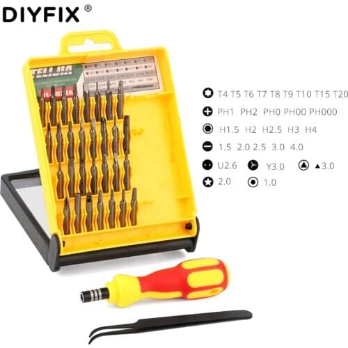 DIYFIX 33 in 1 Multi-function Repair Tools Set Screwdriver Bits Set Tweezers for Computer Tablet Electronic DIY Hand Tools Kits