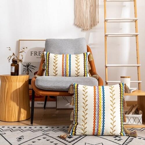Boho Style Colorful Tassel Pillowcase Handmade Ethnic Cushion Cover Home Decor Backrest Ethnic Pillow Cover for Sofa Bed
