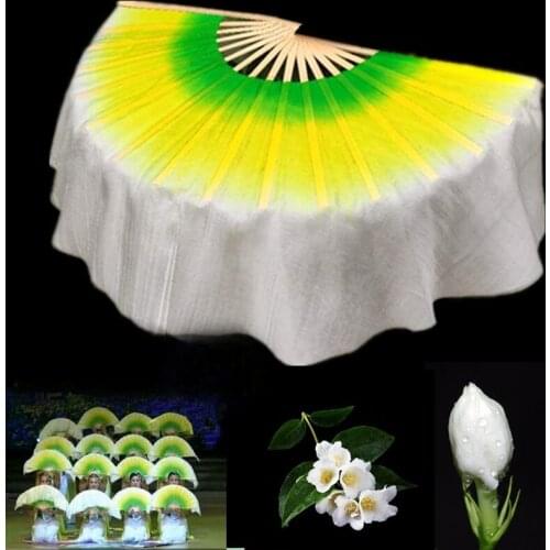 New Classical Chinese Dancing Performance Silk Fan Veil 100% real Silk Oriental Dance Folding Fan Double-Side Gradient color