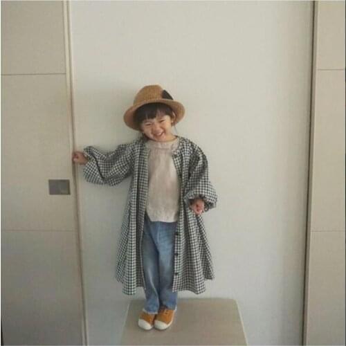 2021 Japanese and Korean autumn girls' Cotton Plaid bubble sleeves coat and cardigan college A-line dress