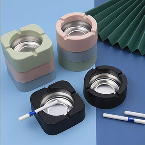 1Pc Simple Nordic Style With Smooth Lines Plastic PP Stainless Steel Ashtray