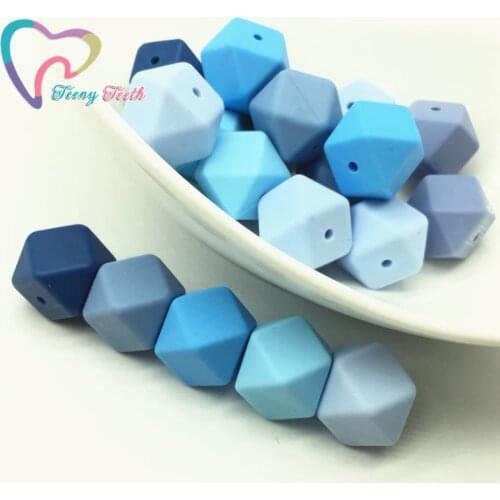 Teeny Teeth 50 PCS Boys Blue 14-17 MM Silicone Hexagon Baby Pacifier Dummy Teething Beads For DIY Bracelets Jewelry Necklace