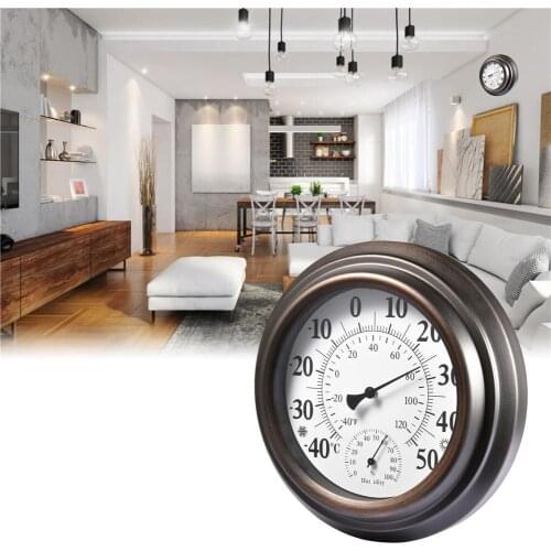 20CM Indoor Outdoor Thermometer Hygrometer Antique Painted Iron Shell Temperature and Humidity Measuring Instrument