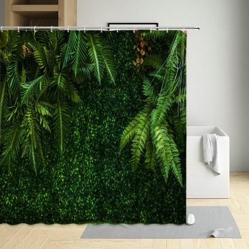 Tropical Jungle Scenery Shower Curtain Palm Leaf Green Plant Natural Landscape Bathroom Wall Decor With Hook Waterproof Screen