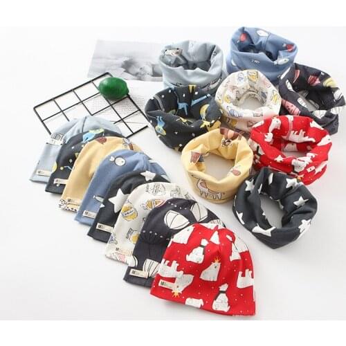 Autumn Winter Children Boy Girl Cartoon Knitted Cotton Beanie Hat Scarf Set Baby Caps Kids Bonnet