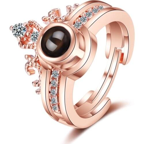 Wangaiyao crown two-in-one couple ring female open net red vibrato 100 languages I love you projection ring