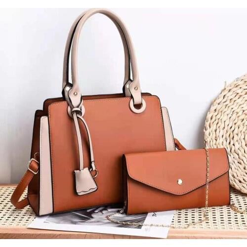Women Casual Tote Hand Composite Bags PU Leather Two Piece 2021 Summer Lady Fashion Handbag Shoulder Bag