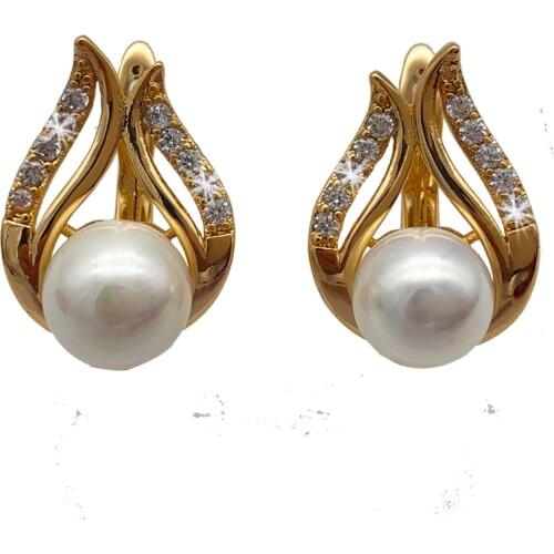 Hot sale white 8MM Shell Pearl gold-plating AAAA CZ Fashion Jewelry Women Gift Stud Earring XPE05