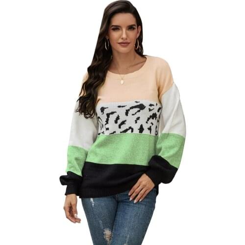 Womens Popular Long Sleeve Leopard Print Sweater