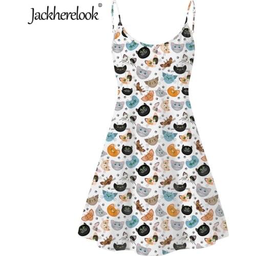 Jackherelook Cute Cartoon Cat Animal Print Women Halter Backless Dress Casual Spaghetti Short Party Dresses Beach Sundress 2020