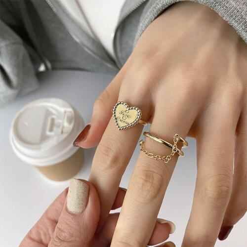 VENTFILLE 925 Sterling Silver Ring Female INS Simple Handmade Opening Heart Letters Index Finger Fashion Jewelry Couple