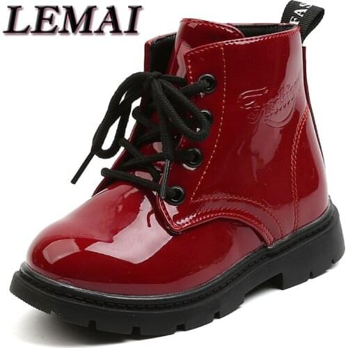 2021 Winter Pu Leather Girls Boots Shoes Rubber Sole Flat With Boys And Kids Boots Shoes Fashion Size 21-30 Girls Baby Boots