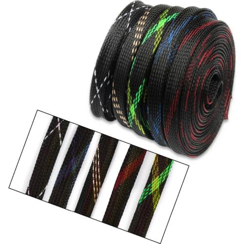 10M 10mm Wire Cable Sleeve Tight PET Nylon Braided Sleeving Snakeskin Mesh Shock Expandable 150% Wire Gland Cable Protecting
