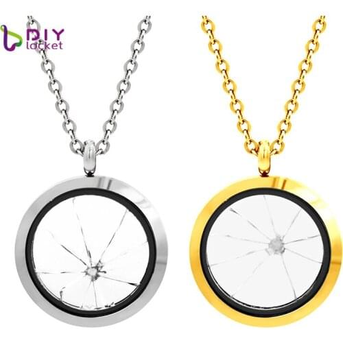 10pcs/lot 30MM Round Stainless Steel Shattered Glass Ceiling Necklace LSFL066