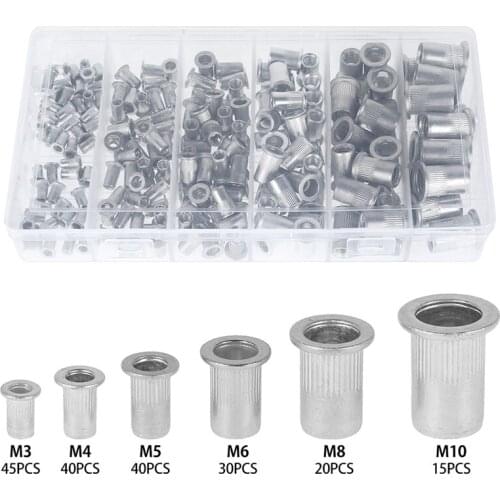 190 Pcs/Set M3 M4 M5 M6 M8 M10 Rivet Nuts Flat Head Threaded Insert Nut Rivet Cap Set Threaded Insert Nut Kit