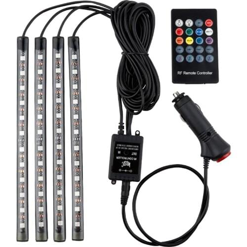 4pcs Car Led Strip Light 48 Led Dc Multicolor Music Car Interior Light Led Under Dash Lighting Kit