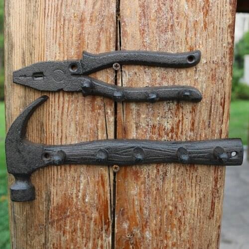 American Farm Country Accents Heavy Industrial Styles Vintage Hammer Pliers Design Cast Iron Wall Decor Hooks