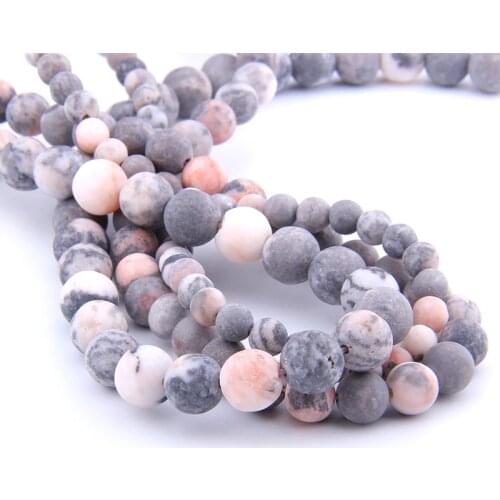VINSWET 6 8 10 12mm Matte natural Stone beads Pink Zebra round bead spacer jewelry Beads For jewelry Making Bracelet Necklace