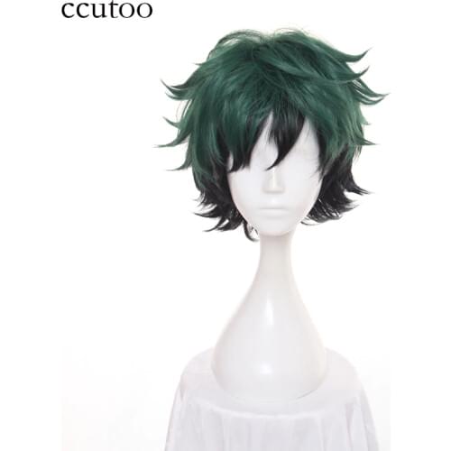 Ccutoo 30cm Green Black Ombre Mix Short Fluffy Layered Synthetic Cosplay Wigs My Hero Boku no Hero Academia Izuku Midoriya