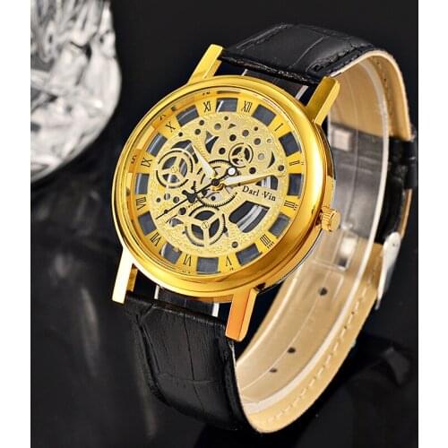 Belt Men Watch Student Fashion Hollow Mechanical Quartz Gift WristWatch