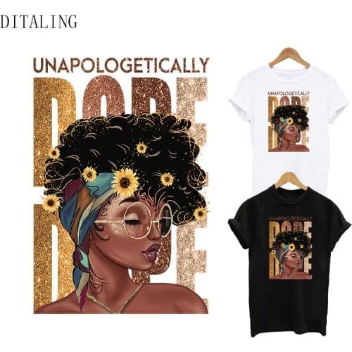 Black Girl Thermal Stickers On Clothing Heat Transfer Patch Afro American Women Iron On Decals For T-Shirt Sweatshirt Applilqued
