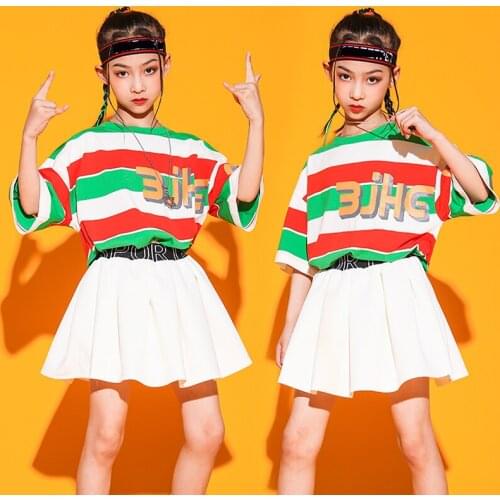 Kids Modern Ballroom Dance Costumes Girls Jazz Dance Practice Clothes ChildrenS Day Catwalk Show Stage T-Shirt Skirt DWY5985