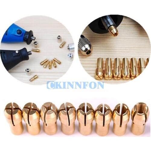 DHL 100Set *10pcs Brass Collet Include 1mm/1.6mm/2.3mm/3.2mm Rotary Tool Fit Dremel Drill (Size: 8pcs-pack)