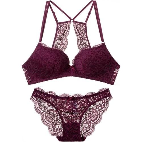 French sexy lace bra set beauty back without steel ring bra deep V small chest gathered to support underwear bra