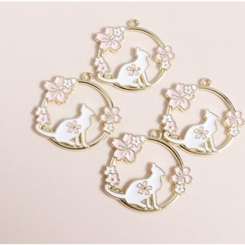 10pcs 31*30mm Exquisited Enamel Flower Cat Charms diy Necklaces Earrings Making Accessories Plant Animal Charms Jewelry Findings