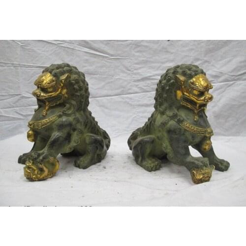 Chinese Classic Bronze Feng shui BeiJing Guardian Evil Door Foo Dog Lion Pair