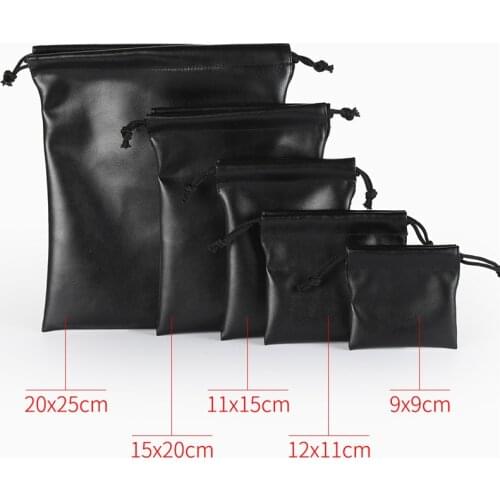 2pc Waterproof PU Bag Portable Black Dustproof Drawstring Storage Pocket Travel Clothing Phone Toy Wear Resistant Sundries Pouch