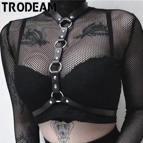TRODEAM Leather Body Harness Bra Cage Sexy Women Harness Chest Harajuku Bdsm Top Goth Underwear Waist Band Body Straps Lingerie