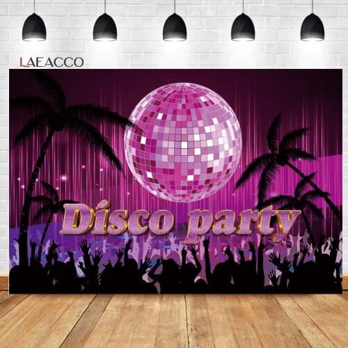 Laeacco Outdoor Seaside Old Fashion Disco Party Background Purple Light Beam Neon Women Poster Photography Backdrop Photo Studio