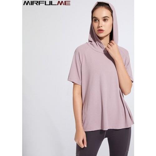 Summer Women Sport Hoodies Short Sleeves T-shirts Quick Dry Loose Yoga Shirt Running Hooded Top Sportwear Girls Gym Workout Tops