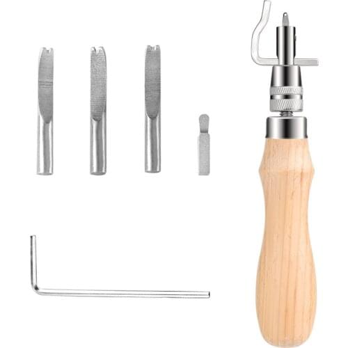 LMDZ 7in1 Pro AdjustableNatural Color Stitching Groover And Creasing Edge Beveler, Leather Carving Cutting Edge Tools