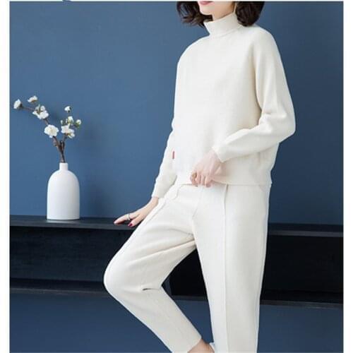 Fashion Knitted Suit Womens Autumn and Winter 2020 Double Cashmere Loose Sweater Harlan Radish Pants Casual Women Two Piece Set