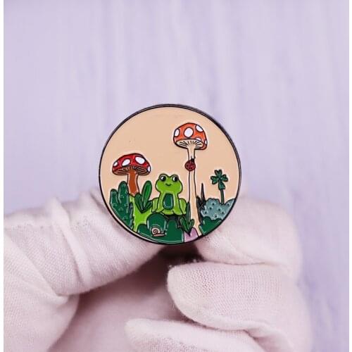 Cartoon Froggg And mushrooms Enamel Pin Animal Plants Brooch Nature Forest Ornament Badge Fashion Jewelry Gift