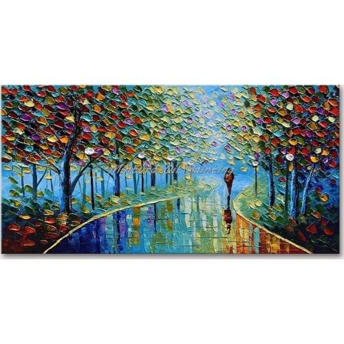 Mintura Wall Picture for Living Room Oil Paintings on Canvas Hand Painted Forest Road After Rain Hotel Decor Wall Art No Framed