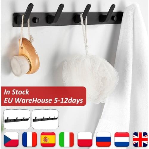 Wall Mounted Coat Rack Heavy Duty Aluminum Coat Hook Rack 4 or 5 Hooks Key Hanger with Screw Glue without Drilling Holes