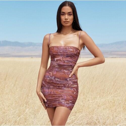 2021 New Summer Women purple floral print straps sheer mesh mini Dresses Party Eveing Dress Wholesale dropship