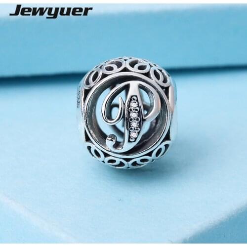 Original 925 Sterling Silver Vintage Alphabet Letter P charms fit beads Bracelets & Bangles DIY Fine Jewelry Memnon LE16p