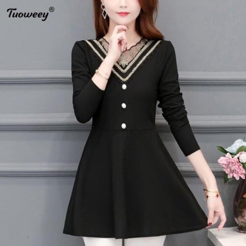 2020 Autumn V-neck Womens Shirts black hollow out office long sleeve Button Slim Women Blouse Fashion 5XL Tide New