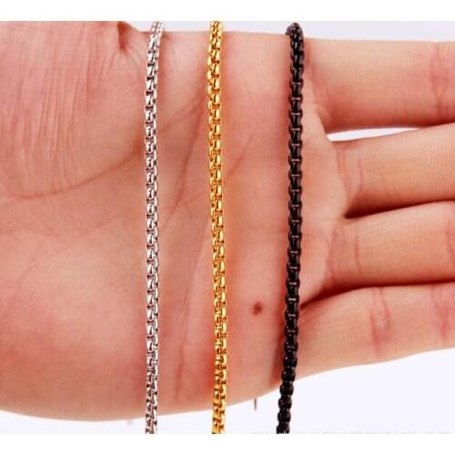 Gold/black stainless steel Necklace women Men women Fashion Square Rolo Box Necklace chain 3mm24