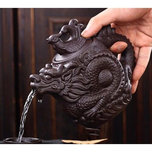 Authentic Yixing Teapot Dragon And Phoenix Tea Pot Big Capacity Purple Clay Tea Set Kettle Kung Fu Teapot