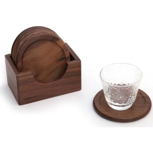 6Pcs/Set Walnut Wood Coasters Placemats Decor Round Heat Resistant Drink Mat Pad QX2E