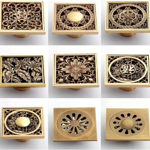 Euro Floor Drains Antique Brass Shower Floor Drain Bathroom Deodorant Euro Square Floor Drain Strainer Cover Grate Waste accesso