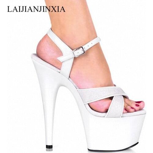 LAIJIANJINXIA Stylish Platforms Women Open Toe 17cm High Heel Shoes, Pole Dance Shoes, Sandals, Wedding Shoes, Black / White