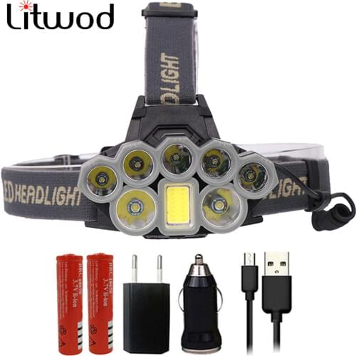 Z20 Litwod 4108 Led Headlamp Micro USB Charger Headlight 2*T6+5*XPE+COB Torch Portable Light Head Lamp Lantern for camping