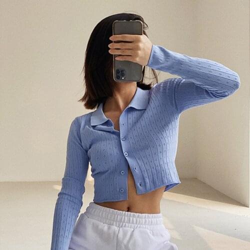 TVVOVVIN Spring Autumn Hollow Out Knitted Cardigan Women Long Sleeve High Waist Short Shirt 2021 New Ladies Tops J4N3